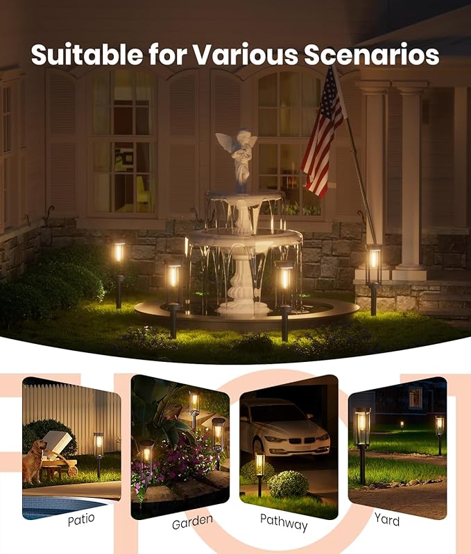 Solar Pathway Lights Outdoor Solar Lights Outdoor, IP65 Waterproof Auto On/Off Solar Garden Lights Solar Powered Landscape Lighting for Yard Walkway Driveway Pathway (Warm White, 2pack)