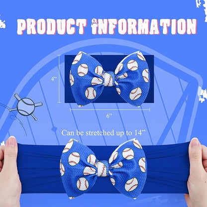 2PCS Baseball Themed Headbands for Baby Girls Softball Hair Bows Accessories for Newborns Infants Toddlers Sports Party Head Bow Wrap