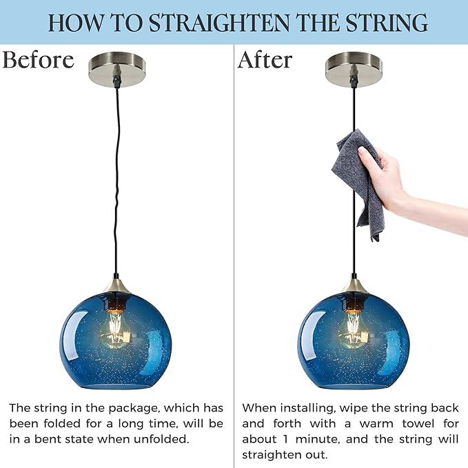 9.1in Large Blue Glass Pendant Light for Kitchen Island, 3-Pack with Extra LED Bulbs & 4.92ft Adjustable Cord | Modern Minimalist Lighting for Dining Room, Living Room, Entryway