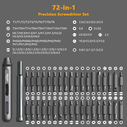 72 in 1 Electric Screwdriver Kit, 3.7V Dual-Head Precision Screwdriver Set with 3.5N.m Manual and 0.3N.m Mini Electric Screwdriver, Magnetic Case for Repair Cameras, Laptops, DIY Kits