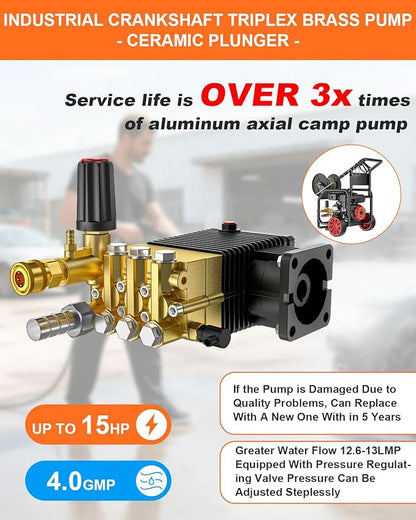 4400 PSI Gas Pressure Washer with Hose Reel, Electric Start, 296cc 15HP Engine 4GPM, Includes 50 FT 3/8 inch Hose, 5 Quick Connect Nozzles, Spray Gun and Wand