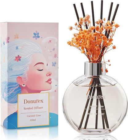 Flower Reed Diffuser Set 5.07oz Coconut Lime Scent Diffuser with Sticks Home Fragrance Reed Diffuser for Bathroom Shelf Decor