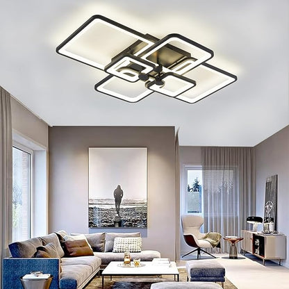 Modern LED Ceiling Light,6 Square Acrylic Black Modern Lighting Fixture Ceiling Lights for Living Room,Dimmable Lamp with Remote for Dining Room, Flush Mount Bedroom Light Fixture