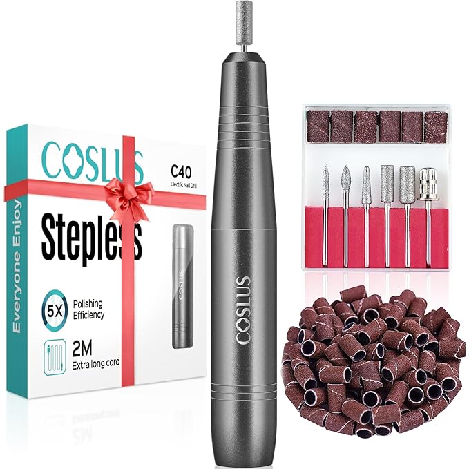COSLUS Electric Nail Drill File Professional: for Acrylic Gel Dip Powder Nails Portable Nail Drill Machine Kit Manicure Pedicure Tools Polishing Set with Nail Drill Bits Sanding Bands