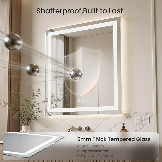 20X28 LED Bathroom Mirror with Lights, Anti-Fog, Dimmable - Lighted Bathroom Vanity Mirror with Front & Back Light, 3 Color Temperatures, Memory Function, Tempered Glass (Horizontal/Vertical)