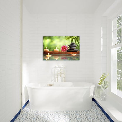 Zen Wall Art Decor, Modern Bathroom Zen Decor Wall Art, Canvas Wall Art for Spa Zen Room Decor, Green Bamboo Forest and Black Pebble Relaxing Art Prints for Office Meditation Decor 12x18 Inches