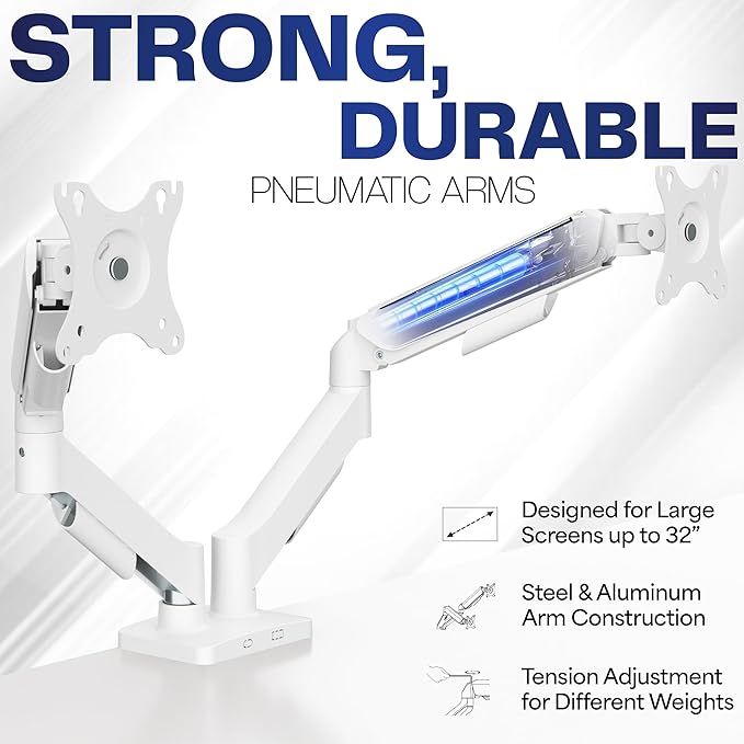 VIVO Dual Monitor up to 32 inches and 19.8 lbs per Screen, Mechanical Arm Desk Mount, Articulating Counterbalance, VESA Stand, Classic, White STAND-V002OW