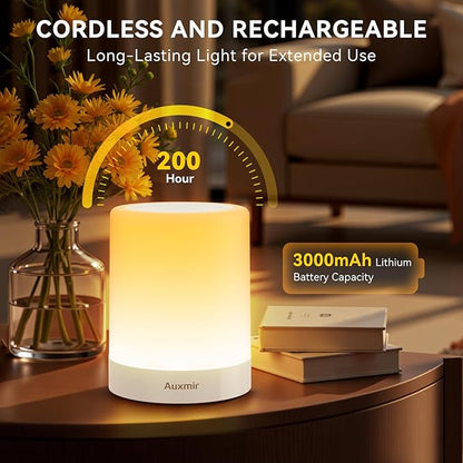 Auxmir Night Light for Kids Baby, Dimmable Touch Lamp for Nursery, 11 RGB Colors 5 Brightness, Portable Rechargeable Bedside Table Lamp for Nightstand, Kids Night Light for Bedroom Living Room, White