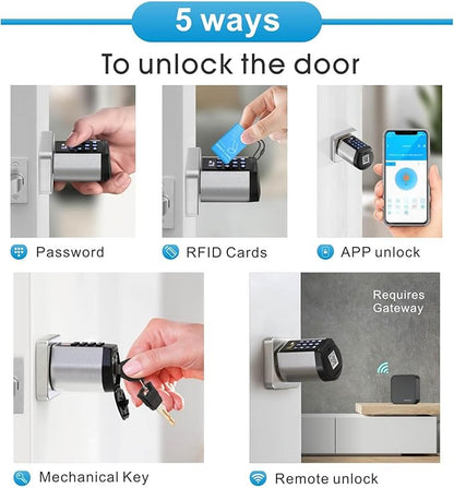 WELOCK 5-in-1 Smart Door Lock,Keyless Entry Lock for Front Door, Password Keypad + Bluetooth App + Cards +Key