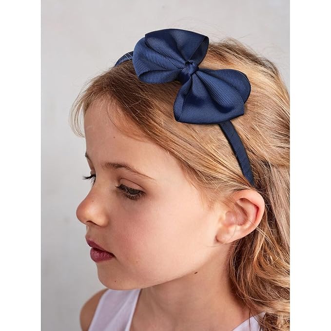 DEEKA Navy Blue Hair Accessories Set - 15 Pieces Uniform Hair Bows, Hair Clips, Headband, Hair Ties for Little Girls - Navy Blue