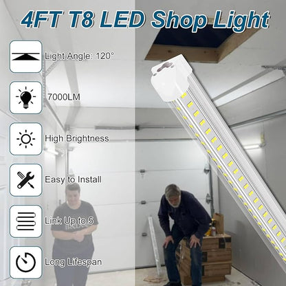 AQIQUUT Led Shop Lights 4FT 50W 6500K 7000LM Clear White,Shop Light 4FT 110V Linkable Integrated V-Shape for Shop Garage,Warehouse,Workbench and Workshop Commercial Bay Lighting(10-Pack)