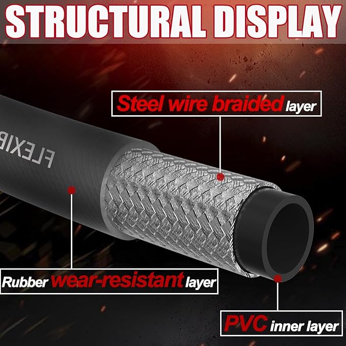 Kink-Resistant 3/8" Pressure Washer Hose 4800PSI(50FT),Steel Wire Braided Wear Resistant Rubber for Commercial, Industrial and Residential Use,Hot&Cold Water Hose with 3/8" Quick Connect