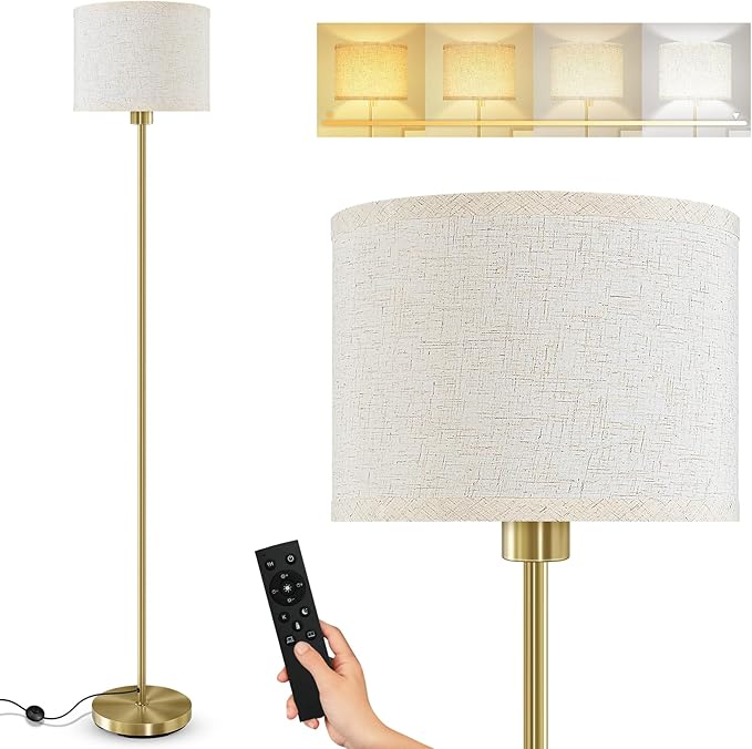 Floor Lamps for Living Room, Stepless Dimmable Floor Lamp with Remote, 2700K-6500K Colors Temperature & Brightness Adjustable,10W/1200LM Gold LED Floor Lamp, Modern Standing Lamp for Bedroom/Office