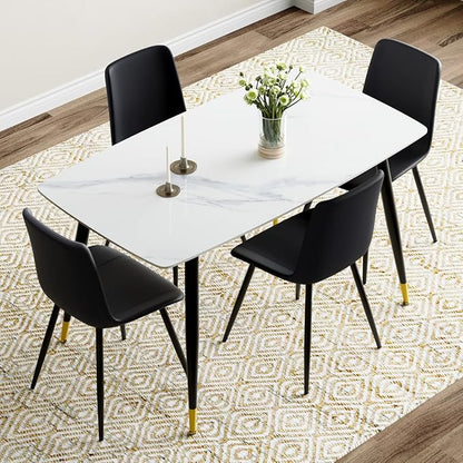 50'' Dining Table Set for 4, Dining Room Sets for 4, Sintered Stone Dining Table Chairs Set of 4, Easy to Assemble，Suitable for Small Spaces