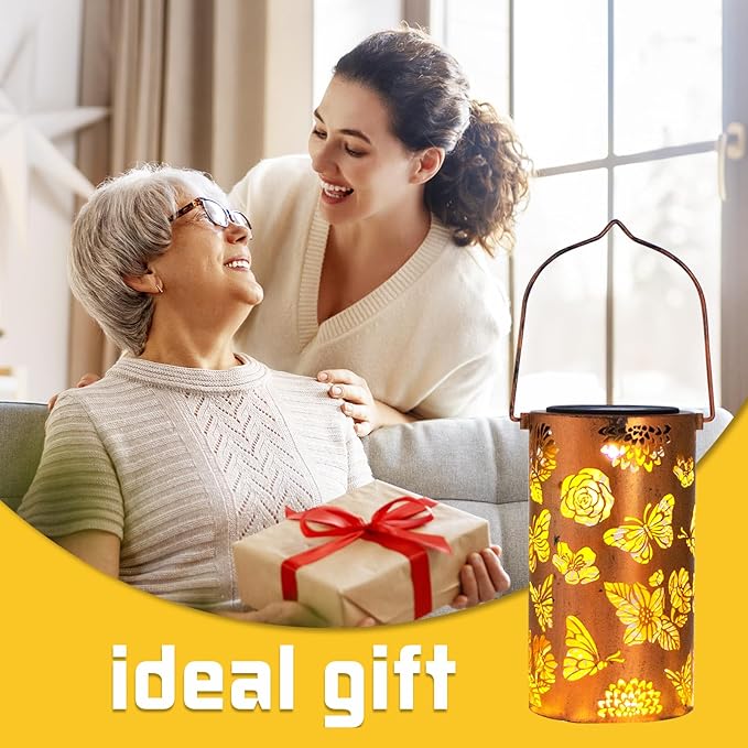 Christmas Gifts for Women, Solar Lanterns Outdoor Waterproof Butterfly Birthday Gifts for Women Mom Grandma Garden Decor Flower Hanging LED Decorative Light for Patio Yard Lawn Gardening Gifts