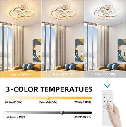 CANEOE Modern LED Ceiling Light Fixture, 42W Gold Dimmable Flush Mount Ceiling Light with Remote Control, Curve Design Close to Ceiling Lamp for Bedroom Living Dining Room Kitchen