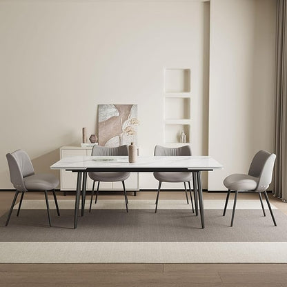 Extendable Dining Table (62.9" to 94.4") for 6 to 10 - Modern Rectangular Sintered Stone Table with High Hardness and Easy Maintenance - Stylish White