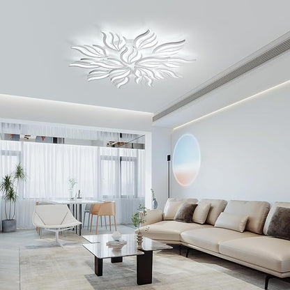 Becailyer Modern Flower Ceiling Lights, 45.2" Flush Mount Ceiling Lamp, 15-Petals Dimmable Acrylic Ceiling Lighting, 126W Close to Ceiling Fixture for Living Room Bedroom Dining Room Kitchen, White