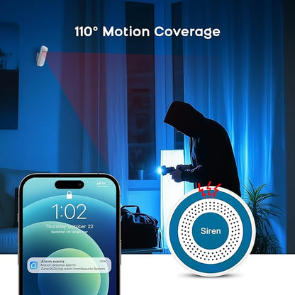 LWOHSI Home Security Systems with Door/Window Sensors and Motion Detectors,Wireless Burglar Alarm Kits with APP Real-Time Alerts,Compatible with Alexa & Google,No Monthly Fee (A519W-US-D)
