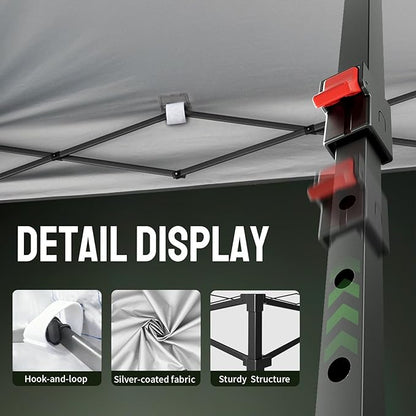 CROWN SHADES 10x10 Pop Up Canopy Tent - Patented Center Lock One Push Instant Outdoor Canopy Beach Tent with STO-N-Go Bag 8 Stakes & 4 Sand Bags，Red