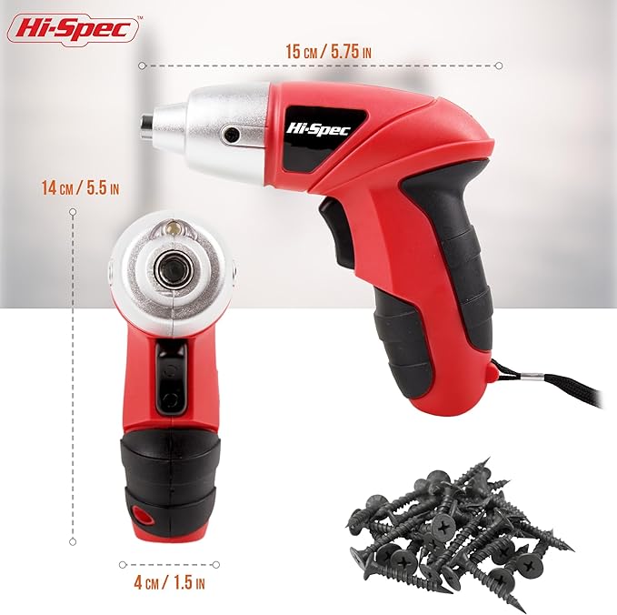 Hi-Spec 27pc 3.6V Red Small Power Electric Screwdriver Set. Cordless & Rechargeable with Driver Bit Set