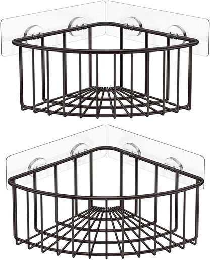 SMARTAKE 2-Pack Corner Shower Caddy Deep Basket Design, SUS304 Stainless Steel, Wall Mounted Bathroom Shelf with Adhesive, Storage Organizer for Toilet, Dorm and Kitchen (Bronze)