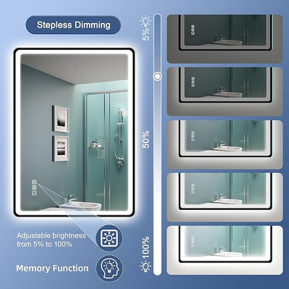 STARLEAD 28"x36" Black Frameless LED Bathroom Mirror with Bluetooth Speaker, 3 Color Temperature, Stepless Dimming, Anti-Fog, Touch Control, Wall-Mounted Vanity Mirror, Vertical or Horizontal