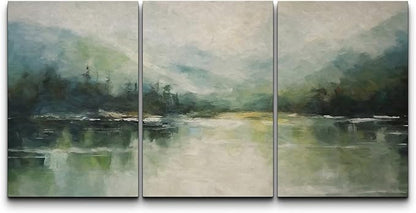 wall26 Canvas Print Wall Art Set Emerald Green Watercolor Mountain Range Forest Nature Wilderness Illustrations Modern Art Decorative Rustic Relax/Calm Colorful for Bedroom - 24"x36" x 3
