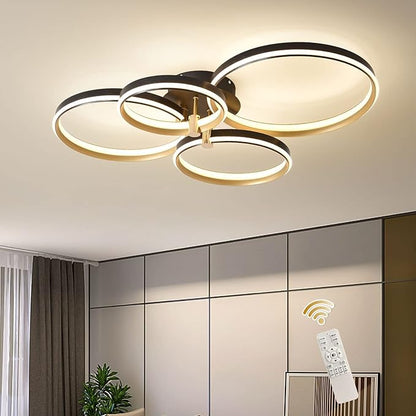 Ganeed Dimmable LED Ceiling Light Modern 4 Rings Ceiling Lamp with Remote Control,60W Gold Flush Mount Ceiling Lights for Living Room, Bedroom, Kitchen, Corridor, Dining Room,Office 3 Color