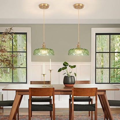 Battery Operated Pendant Light,Vintage Light Fixtures RGB Light Bulb 2500mAh 9.4in Green Modern Chandelier with Remote Control Wireless Adjustable Rechargeable Chandelier for Kitchen Island 2Pack