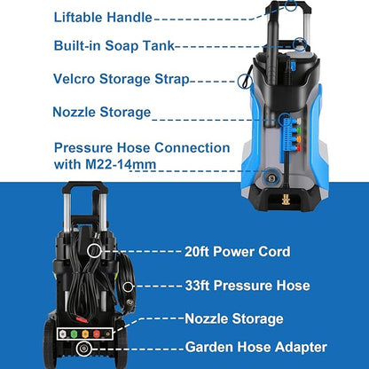 Pressure Washer 5000PSI 4.0GPM Power Washers with M22-14mm Pressure Hose 33FT, Power Sprayers High Pressure with 1/4" QC Compatible Surface Cleaner for Home Cars Driveways, Blue
