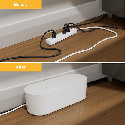 D-Line Cable Management Box, Power Strip Holder, Floor Outlet Hiders, Desk Cord Organizer, Cover TV Wires, Wire Storage – 16.5 in (Length) x 6.5in (Width) x 5.25in (Height) - Large, White