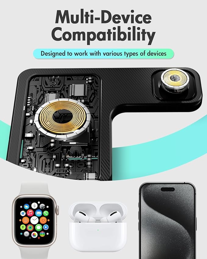 Wireless Charger iPhone Charging Station: 3 in 1 Charger Stand Multiple Devices for Apple - iPhone 17 16e 16 15 14 Pro Max 13 12 11 - Watch 11 10 9 8 7 6 5 4 3 2 SE and Ultra Series - Airpods 4 3 Pro