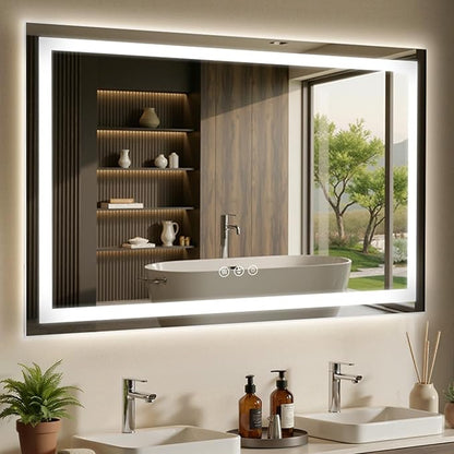 60X36 LED Bathroom Mirror with Lights, Anti-Fog, Dimmable - Lighted Bathroom Vanity Mirror with Front & Back Light, 3 Color Temperatures, Memory Function, Tempered Glass (Horizontal/Vertical)