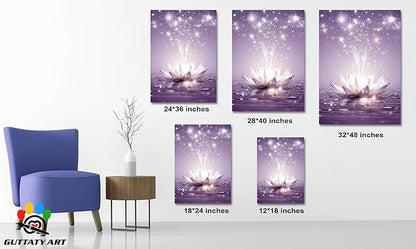 Zen Canvas Wall Art, White Lotus Flower Bloom in Water Picture, Zen Blue Flower Painting, Modern Framed Spiritual Home Artwork for Yoga Spa Meditation Spiritual Room Living Room Office 32x48 inch