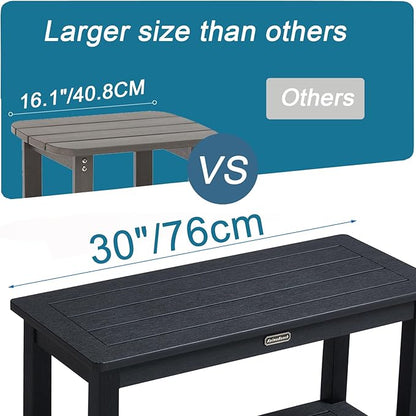 30'' Waterproof Shower Stool, Poly Lumber Shower Bench Seat for Shaving Legs, HDPS Plastic Bath Chair Seat, Non-Slip & No Maintenance, Black, Weight Capacity 700LBS (30 x 13 Inches)