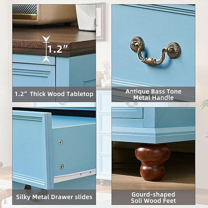 Farmhouse 4 Drawer Dresser for Bedroom, 37" Tall Rustic Chests of Drawers w/ 4 Solid Wood Feet, Mid Century Modern Wooden Closet Storage Dressers Organizer for Living Room, Hallway, LightBlue