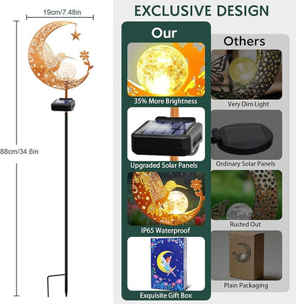 Solar Garden Decor Outdoor Statue, Moon Fairy Garden Figurines with Hummingbird Design for Mom Women Grandma Solar Stake Lights for Patio, Yard, Lawn, Pathway (Warm White)