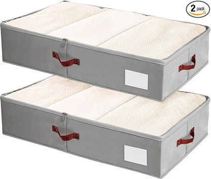 Criusia Under Bed Storage Bins with Clear PVC Lids – 2 Pack Large Underbed Organizers with Heavy-Duty Handles, Reinforced with 800G PP Panels & 80G Non-Woven Fabric – Waterproof & Foldable, Gery