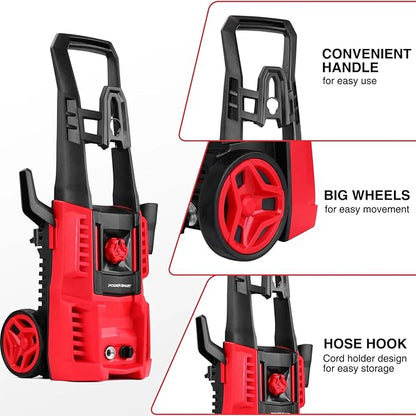 Electric Pressure Washer, 4800 PSI Max,3.0 GPM, 5" Wheels, 18M Cord/Hose Length Max, Power Washer for Patio, Car, Driveway, Fence & Home Cleaning