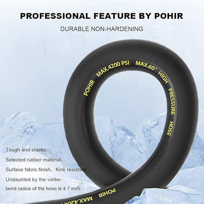 POHIR Power Washer Hose 125FT, High Pressure Washer Hose with 3/8'' Quick Connector, Steel Wire Braided Hose with 2 Quick Connect Kits Compatible M22 14 mm, Hose for Pressure Washer 4200 PSI