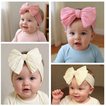 JOYOYO 3 Pcs Soft Wide Turban Baby Headbands with Double-Layer Bow for Baby Girls, Newborns, Toddlers(Beige, Pearl Pink, Pink)