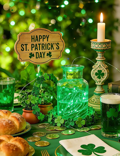 Brightown 12 Pack St. Patrick's Day LED Fairy Lights Battery Operated String Lights Waterproof Silver Wire 7 ft 20 LED Firefly Starry Moon Lights for DIY Wedding Party Bedroom Patio