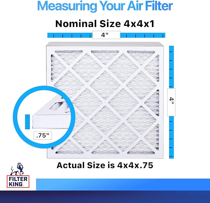 Filter King 4x4x1 Air Filter | 4-PACK | MERV 8 HVAC Pleated A/C Furnace Filters | MADE IN USA | Actual Size: 4 x 4 x .75"