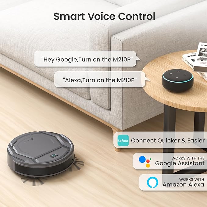 Lefant M210P Robot Vacuum Cleaner, 4000pa Suction, 200 Mins Runtime, Super Thin, Quiet, Self-Charging, Ideal for Pet Owners, Multi Surface Cleaning, APP/WiFi/Alexa Control, Gray