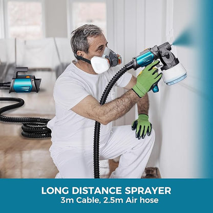 Tilswall Paint Sprayer 800W HVLP Spray Paint Gun, Electric Paint Sprayer Gun with 4 Nozzles & 3 Patterns for House Painting Furniture Cabinets Fence Home Walls Shark 800 (Blue, 1300 ml)