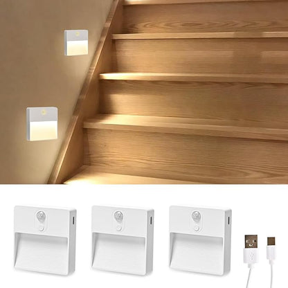 ASAWASA LED Motion Sensor Night Light, 7 Colors Rechargeable Magnetic Decor Wall Lights, Dimmable, Suitable for Bathroom hallways bedrooms Kitchen cabinets Staircase(3 Pack)