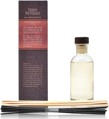 Urban Naturals Leather Mahogany Reed Diffuser Oil Set with Reed Sticks – Masculine Blend of Smoky Bergamot, Leather, Spice, Amber and Wood - Made in The USA