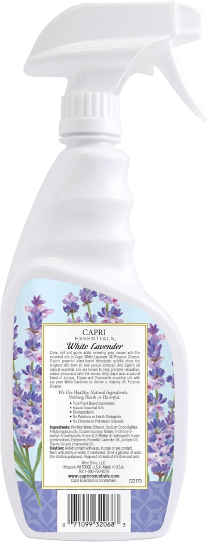 CAPRI ESSENTIALS All Purpose Cleaner, Natural Household Cleaning Supplies, Plant Based Kitchen Counter Surface Spray, Removes Dirt & Grime, Blend of Essential Oils, White Lavender, 23 FL Oz (6 Pack)