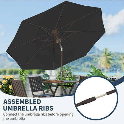 PatioKingdom 11FT Patio Umbrella,Outdoor Umbrella with Push Button Tilt and Crank,Market Table Umbrella with 8 Sturdy Fiberglass Ribs UV Protection(Black, 11FT)